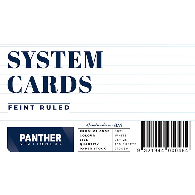 Panther System Cards – Feint Ruled (75x125mm) Pack 100