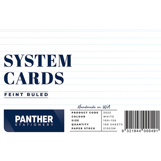 Panther System Cards – Feint Ruled (100 x 150mm) Pack 100