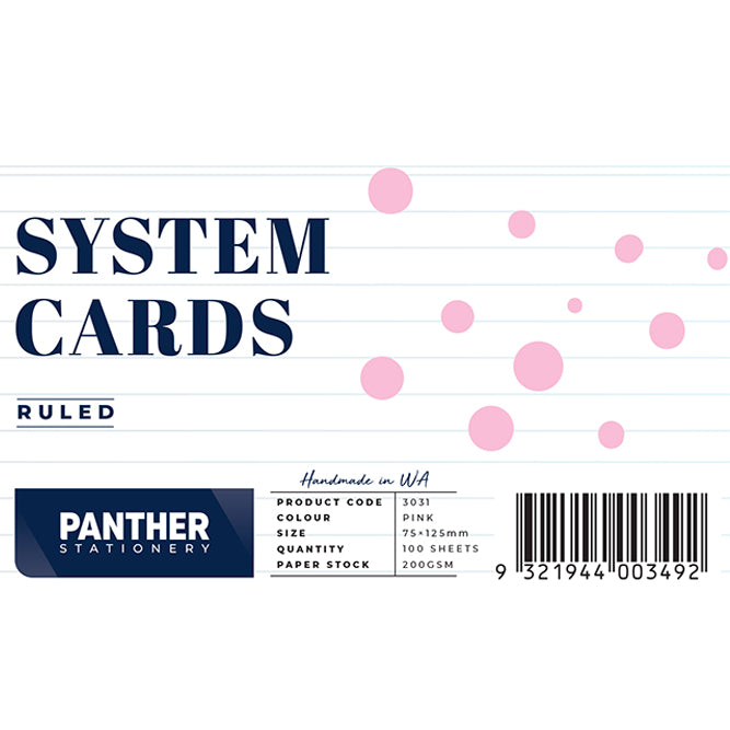 Panther System Cards – Feint Ruled (75x125mm) Pack 100