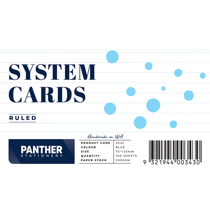 Panther System Cards – Feint Ruled (75x125mm) Pack 100