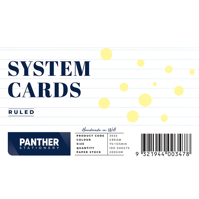 Panther System Cards – Feint Ruled (75x125mm) Pack 100