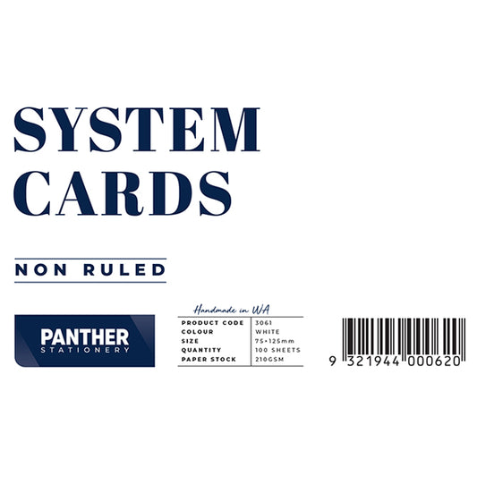 Panther System Cards – Non Ruled (75x125mm) Pack 100