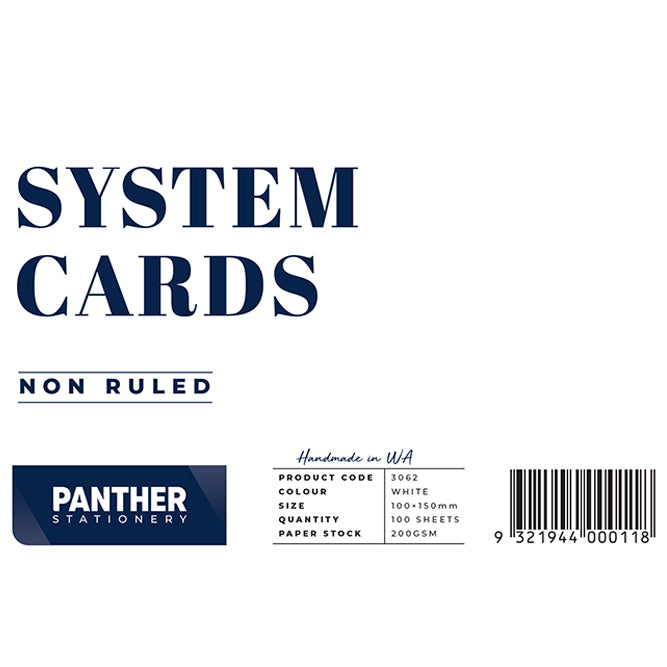 Panther System Cards – Non Ruled (100x150mm) Pack 100