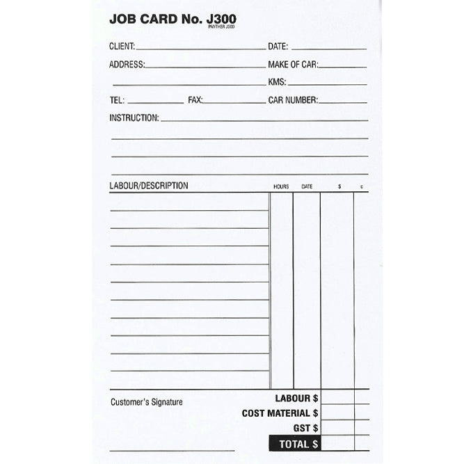 Panther Job Card J300 Pack 100 Cards