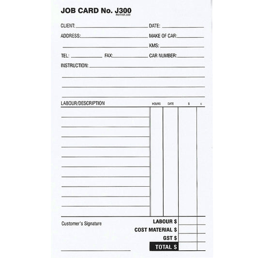 Panther Job Card J300 Pack 100 Cards
