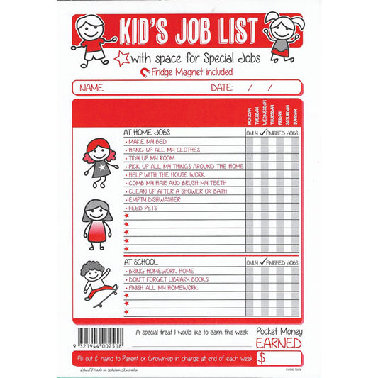 Kid's Job List Pad with Fridge Magnet