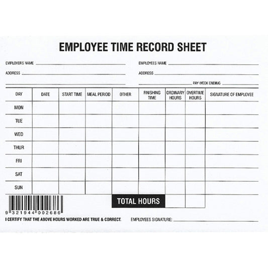Employee Time Record Pad