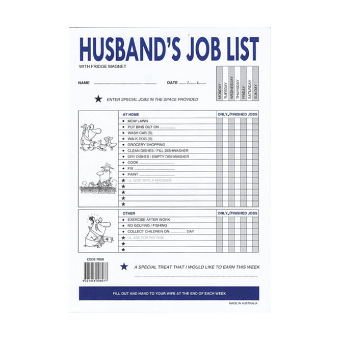 Husbands Jobs List Pad with Fridge Magnet