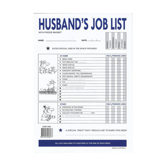 Husbands Jobs List Pad with Fridge Magnet